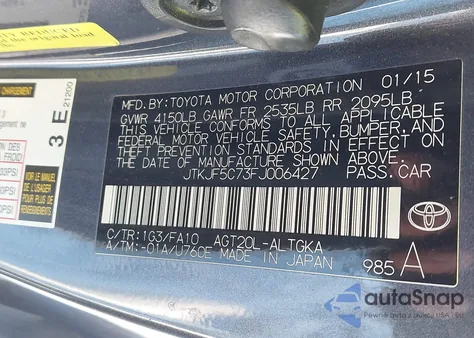 2015 Scion Tc from USA, damaged, VIN JTKJF5C73FJ006427